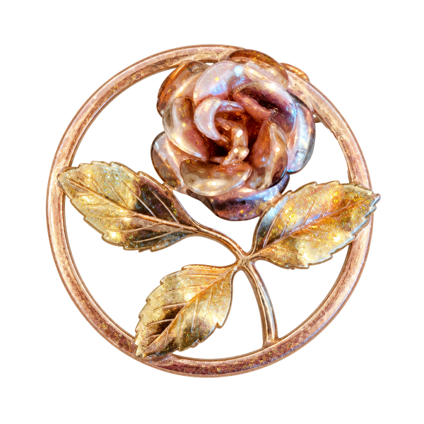 Vintage Krementz Two-Tone Gold Filled Rose and Leaves Circle Brooch