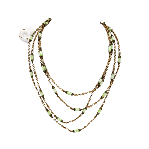 Vintage Single Strand Necklace Green Glass Bead No Clasp