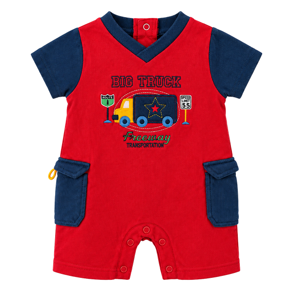 Baby Sprockets Big Truck Romper Size 6 MOS Red Blue