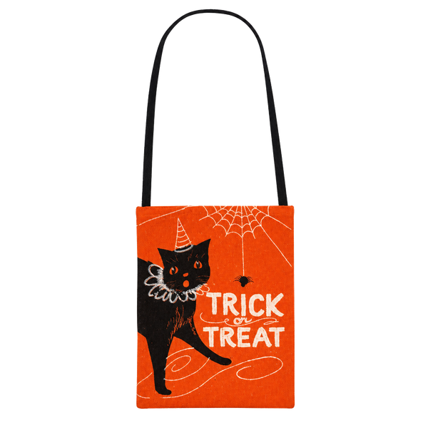 Halloween Trick or Treat Bag Black Cat Witch Orange Canvas Tote 13x10
