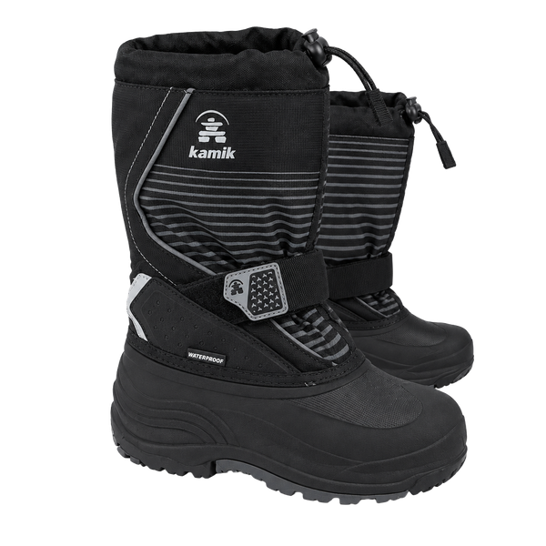 Kamik Kids 2 Winter Snow Boots Black Insulated Hook & Loop Youth