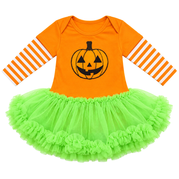 Unbranded Halloween Pumpkin Tutu Bodysuit Size L (18/24m) Orange Green