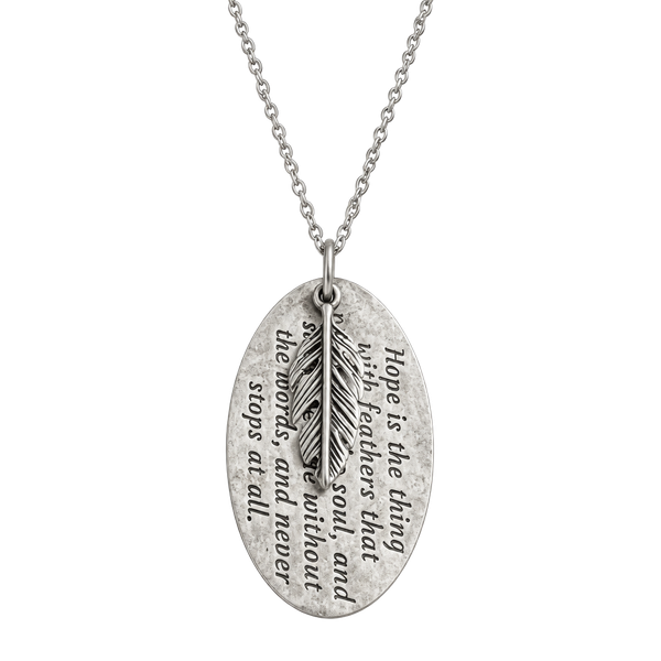 Emily Dickinson Sterling Silver 925 Feather Poem Necklace
