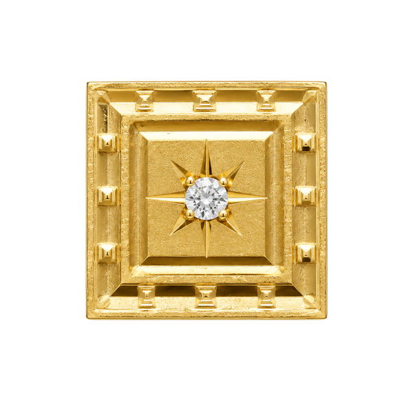Vintage 14K Yellow Gold Diamond Square Lapel Pin Stick Pin