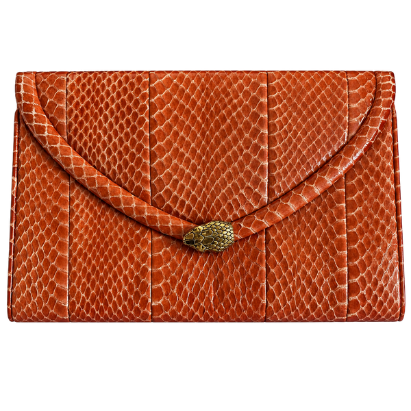 VTG Rashedah Orange Python Clutch with Python hardware made in Italy w dust bag