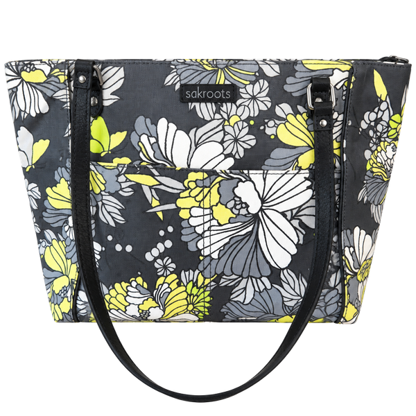 Sakroots Metro Tote Gray Yellow Flower Blossom Purse