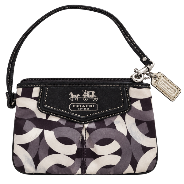 Coach Op Art Madison Signature Sateen Wristlet Purple Black
