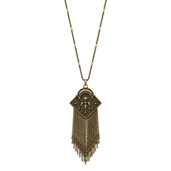 American Eagle Boho Brass Fringe Pendant Necklace