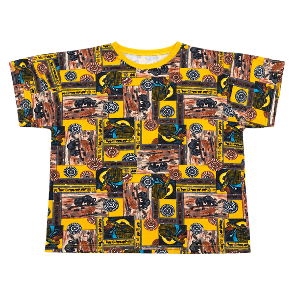 Vintage Sunny Kids Geometric Print T-Shirt Size 13-14 Yellow Multicolor