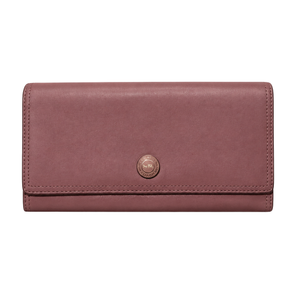 Coach Pink Leather Long Wallet with Snap Closure