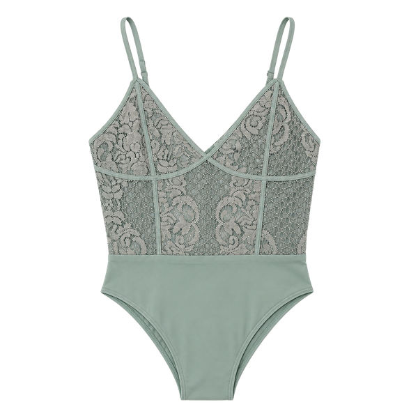 NWT Mint Green Lace Bodysuit Coquette Sheer Floral Teddy Thong Style M/M