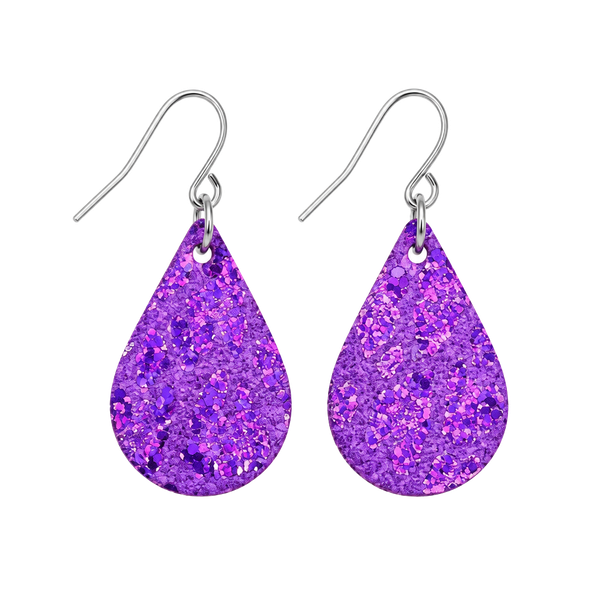 Handmade Purple Glitter Teardrop Earrings