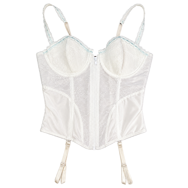 Jezebel White Lace Bustier Corset Garter Belt Lingerie with Garters