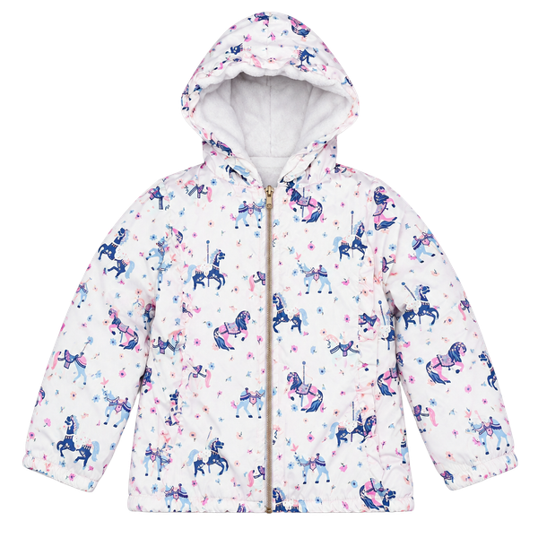 Penelope Mack Ltd Girls Unicorn Hooded Full Zip Puffer Jacket Pink/White 4T