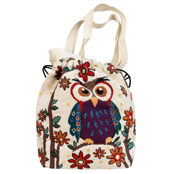 Unbranded Owl Tapestry Drawstring Shoulder Bag Multicolored