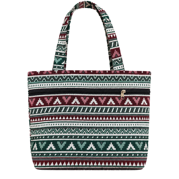 Unbranded Bohemian Woven Pattern Tote Bag Multi-Color Geometric Zipper