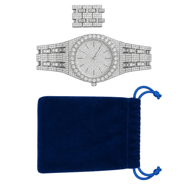 Audemars Piguet Iced Out Crystal Watch Silver Tone Stainless Steel