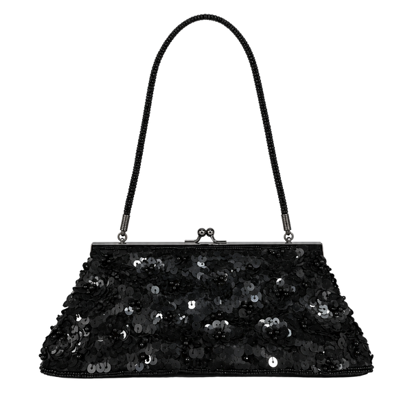 Vintage Black Sequin Kiss Clasp Evening Bag Handbag