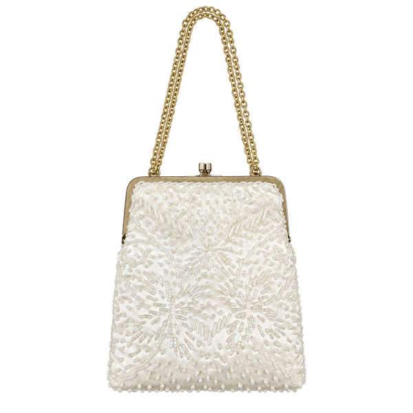La Regale LTD Vintage Beaded Evening Bag White Gold Chain Kisslock