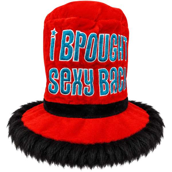 Y2K Novelty "I Brought Sexy Back" Red Velvet with Black Fur Trim Hat 2000's