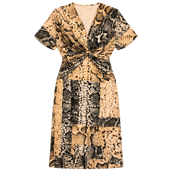 Sexy Animal Print V Neck Dress with Rouching at the Waist By MLLE Gabrielle SZ M