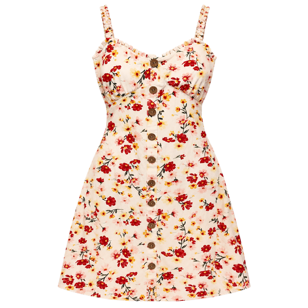 Cottagecore Cream Mini Sundress Floral Print, Sweetheart Neckline Sz L 11-13
