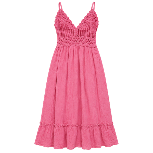 Charlotte Russe Beautiful Hot Pink Crochet Halter Ruffled Crinkle Dress Size XL