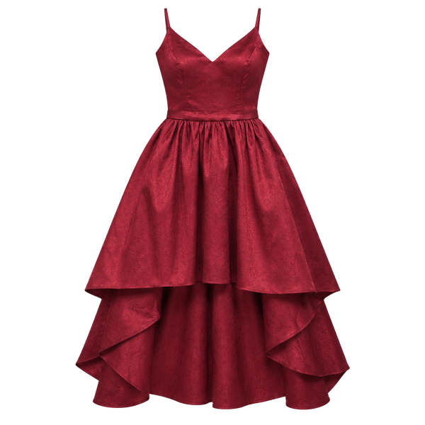 Beautiful B Smart Formal Shiny Red Gown w Waterfall Hem High Low Train SZ 7