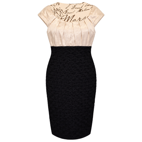 New Satin Champagne Ivory & Black Stretch Colorblock Cocktail Evening Dress SZ 6