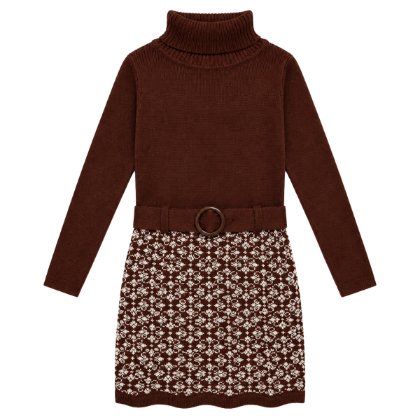 New Venus Burgandy Turtle Neck Sweater Dress W Belt & Flower Pattern SZ 1X