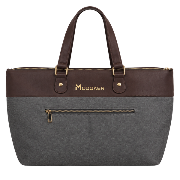 Modoker Travel Duffel Bag Grey Brown Leather
