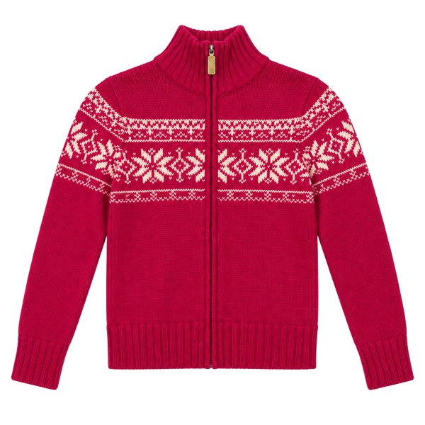 Ralph Lauren Full Zip Cardigan Kids Size L (12/14) Pink Fair Isle Knit Sweater