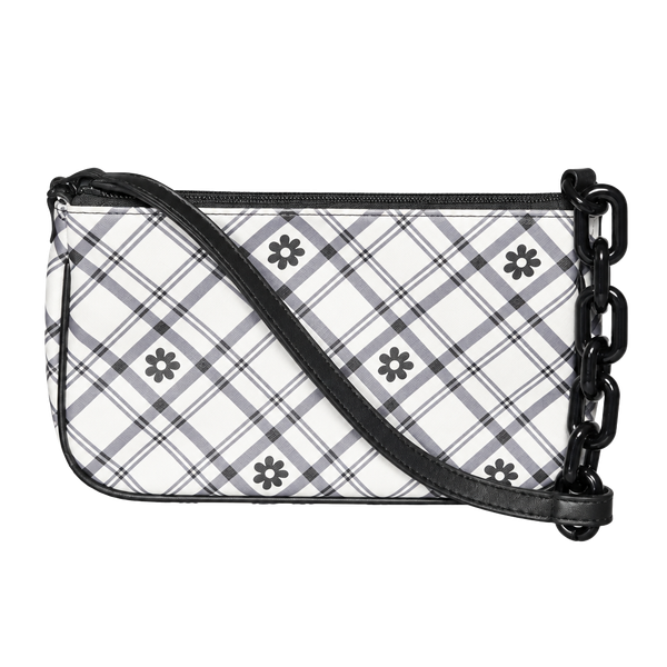Target Plaid Flower Shoulder Bag Black White Chain Strap