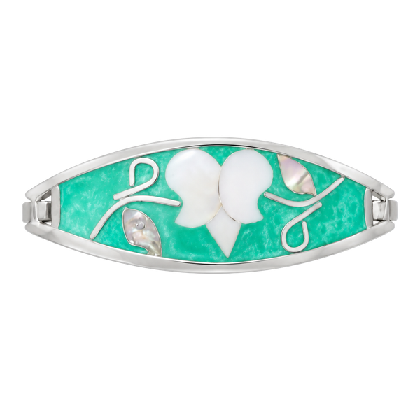 Alpaca Mexico Enamel & Abalone Shell Cuff Bracelet Green Silver