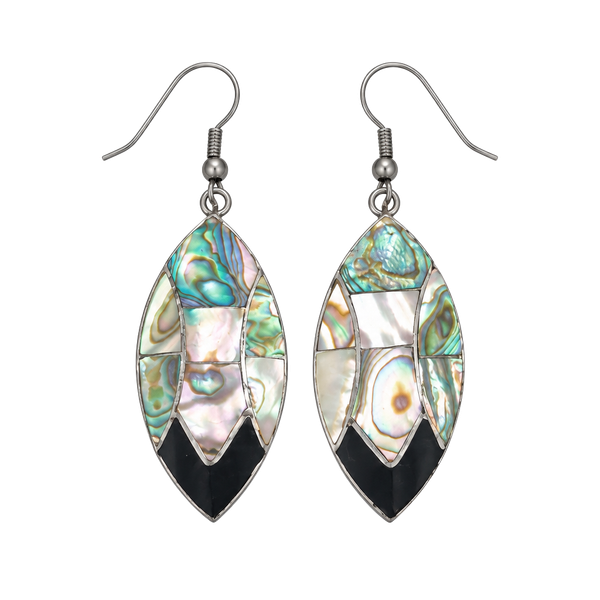 Mexican Alpaca Abalone Mosaic Drop Earrings