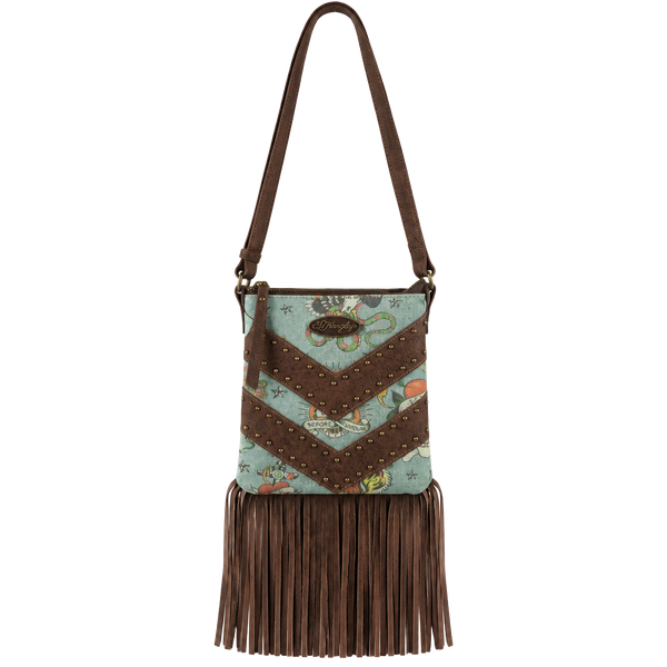 Ed Hardy Fringe Crossbody Bag Denim Brown