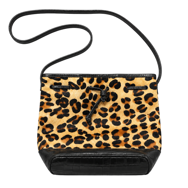 Avignon Leopard Print Calf Hair Bucket Bag Black Leather Trim