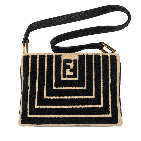 RARE 1970s Fendi Black & Beige Velvet Logo shoulder bag