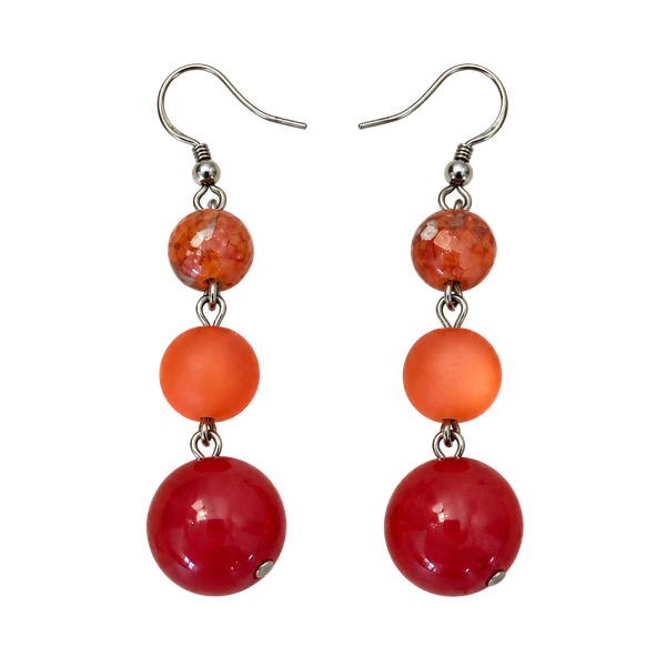Red And Orange Beaded Dangle Earrings