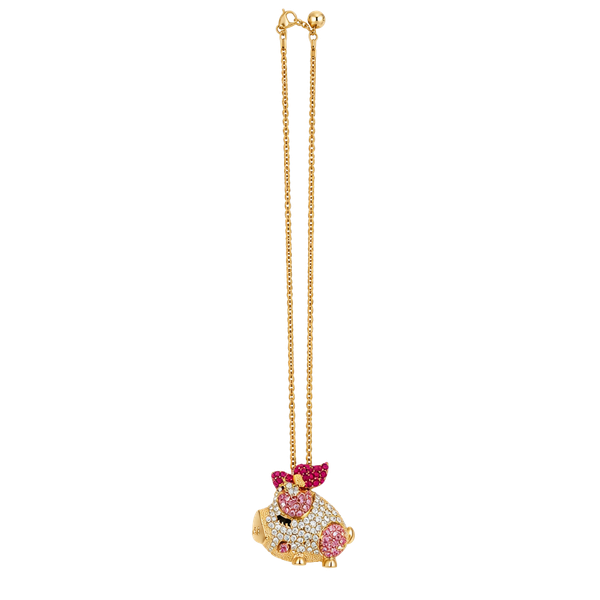 Betsey Johnson Crystal Pig Bowknot Gold Plated Pendant Necklace