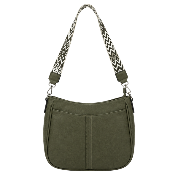 TANTOMI Crossbody Bag Green Vegan Leather with Patterned Strap