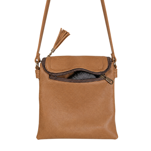 Unbranded Brown Pebbled Leather Crossbody Bag with Tassel