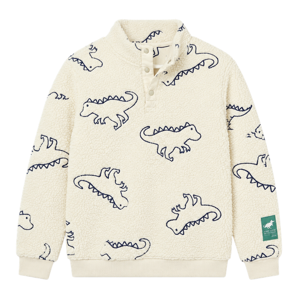 H&M Dino Club Natural Park Sherpa Sweatshirt Size 8-10A White Dinosaur Print