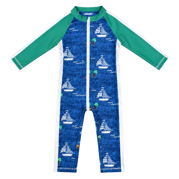SwimZip Captain Kid Boy Long Sleeve Sunsuit One-Piece Romper with UPF 50+ UV Sun