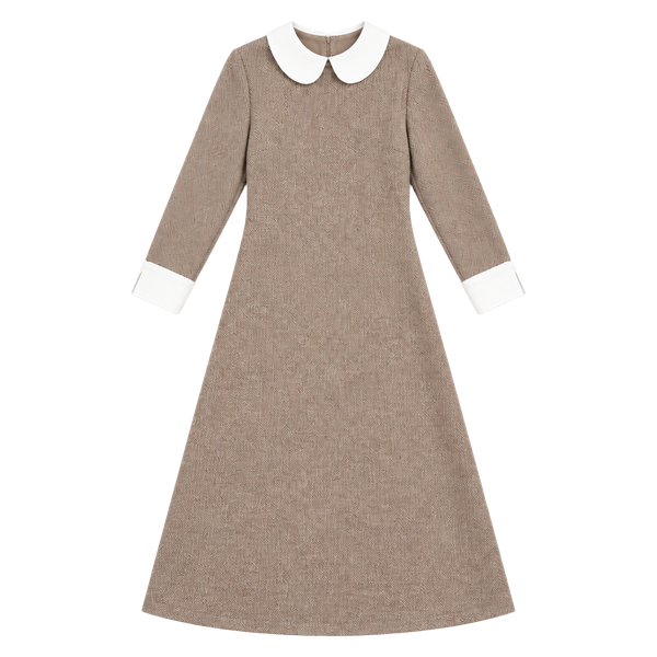 Sweet Salt Wednesday Dress Tan Tweed Peter Pan Collar Wool Blend M