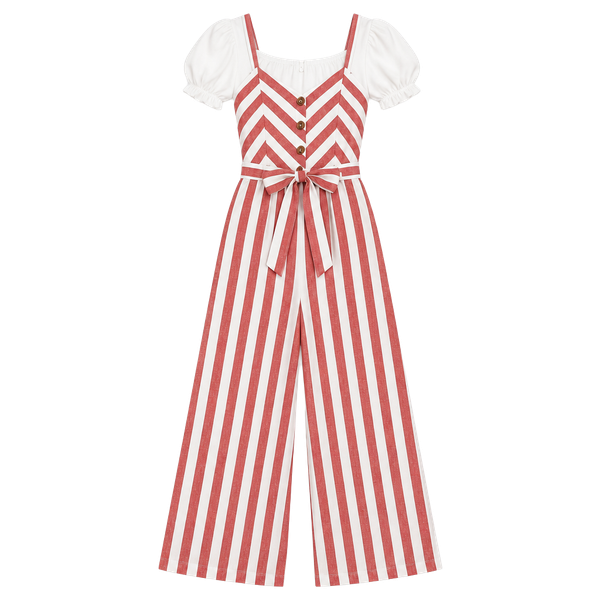 Kensie Jeans Red White Striped Linen Blend Wide Leg Cropped Jumpsuit Small