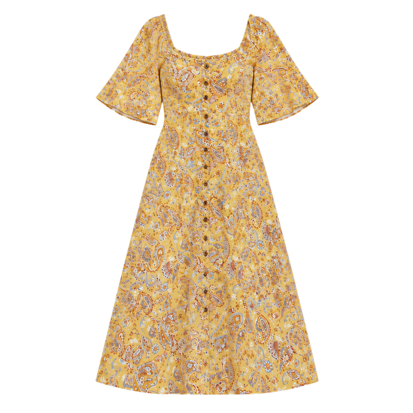 Indigo Rose Yellow Paisley Button-Front Boho Dress Size Large
