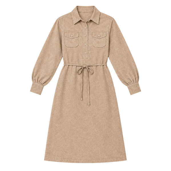 Vintage Joe Frank of Houston Faux Suede Shirt Dress Beige Belted Size 10