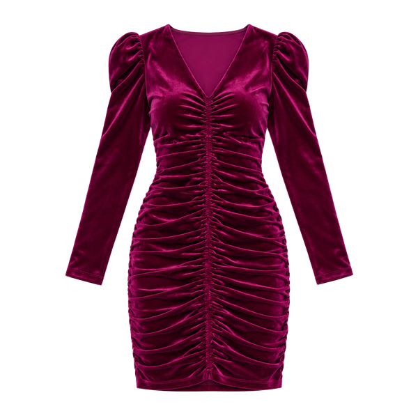Ivy City Co Juliet Ruched Velvet Dress in Magenta
 Size S NWT