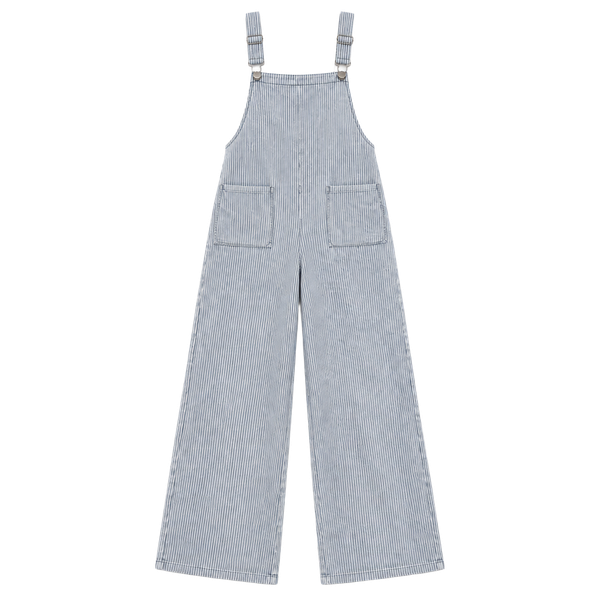 Women’s Blue Pinstripe Tie Back Wide Leg Jumpsuit Size M Coastal Minimalist